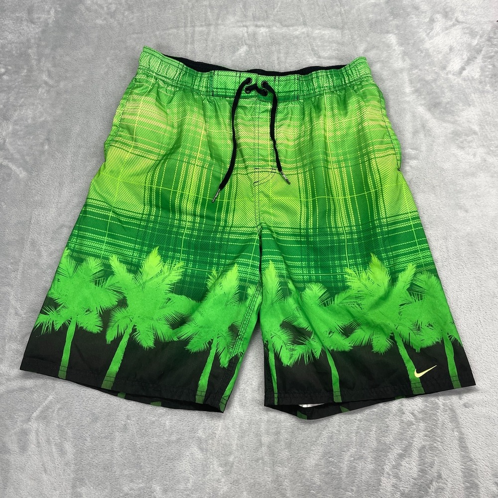 Nike Shorts Mens L Green Palm Tree Print Mesh Lined Surfing Board Water Polo Y2K